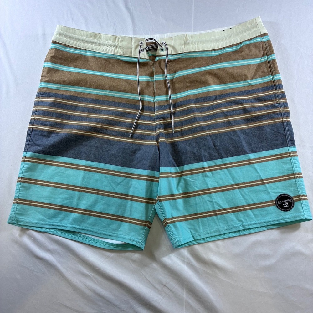 Billabong Mens Striped Board Shorts Turquoise Brown Navy Size 40 M1035SPI